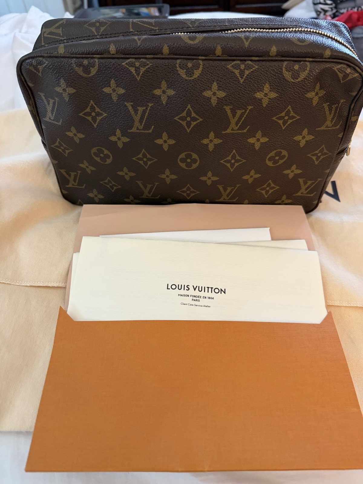 Louis Vuitton Trousse 28 Monogram Leather Brown Makeup Bag Zipper 11 in