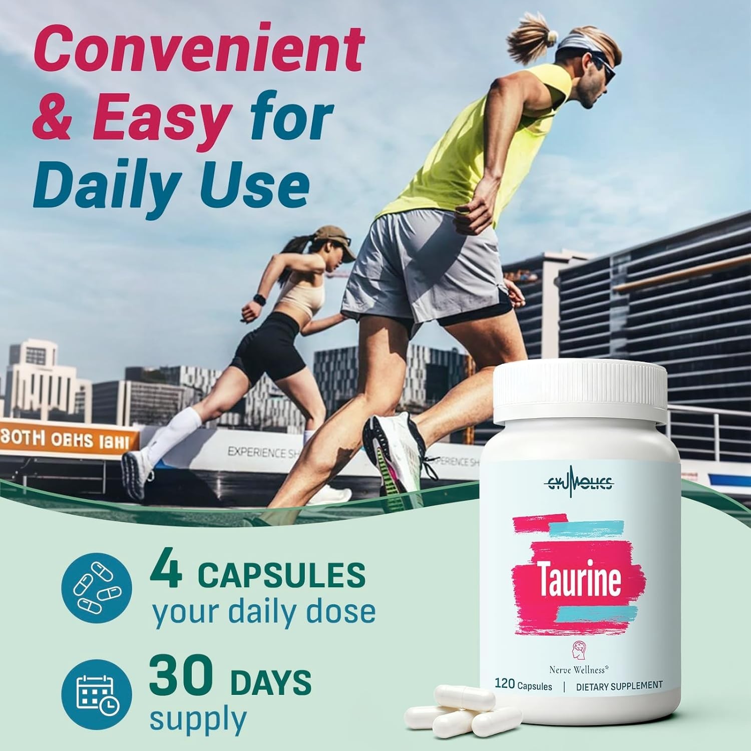 Gyumolics Taurine 2000mg, Amino Acid w/ L-Theanine, Inositol, B6 & B12, 120 Caps
