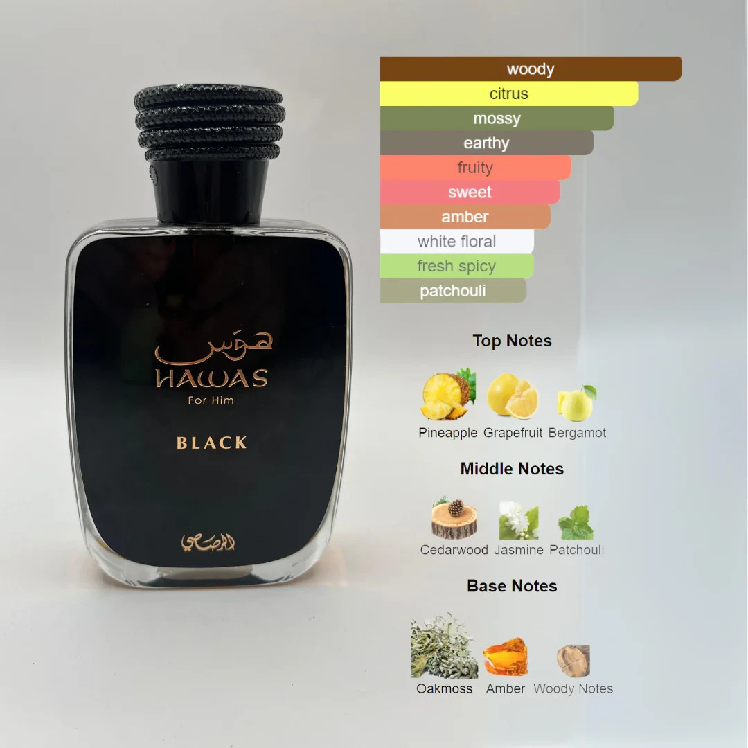 Hawas Black by Rasasi 3.38 oz EDP for Men | Long Lasting Cologne | FAST SHIP