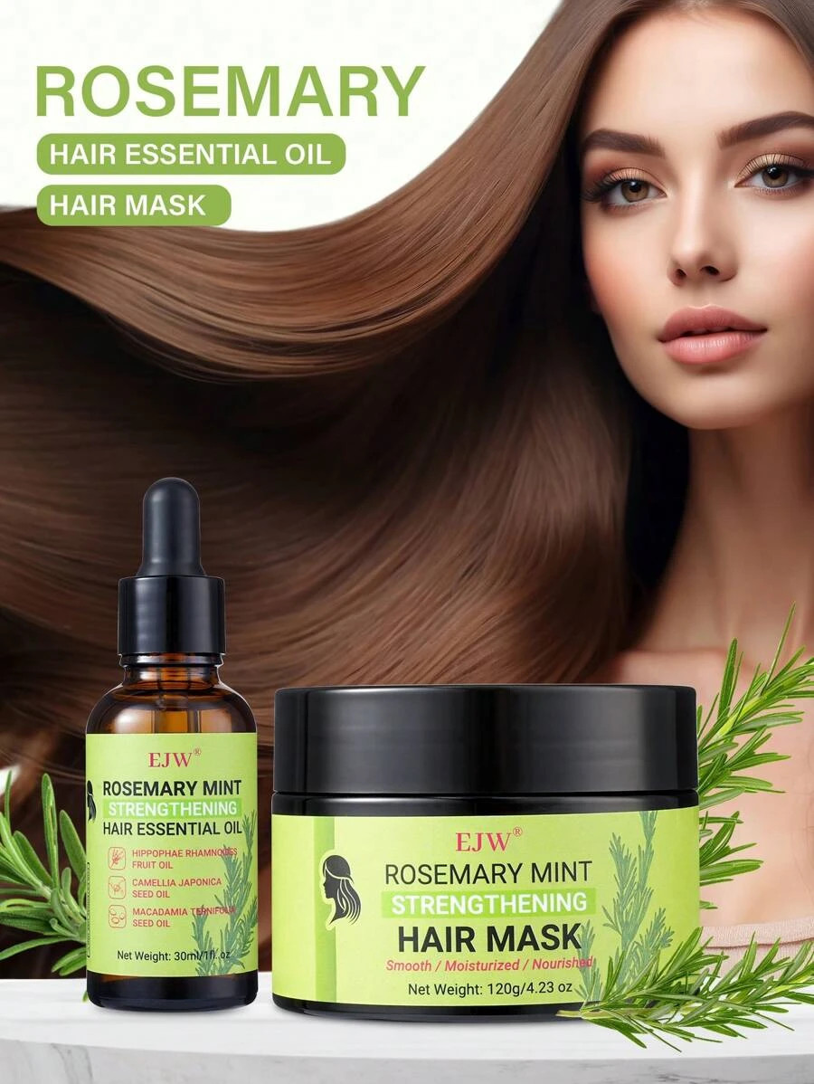 Rosemary Mint Hair Mask &Essential Oil Set Strengthening Growth Repair Dry Hair.