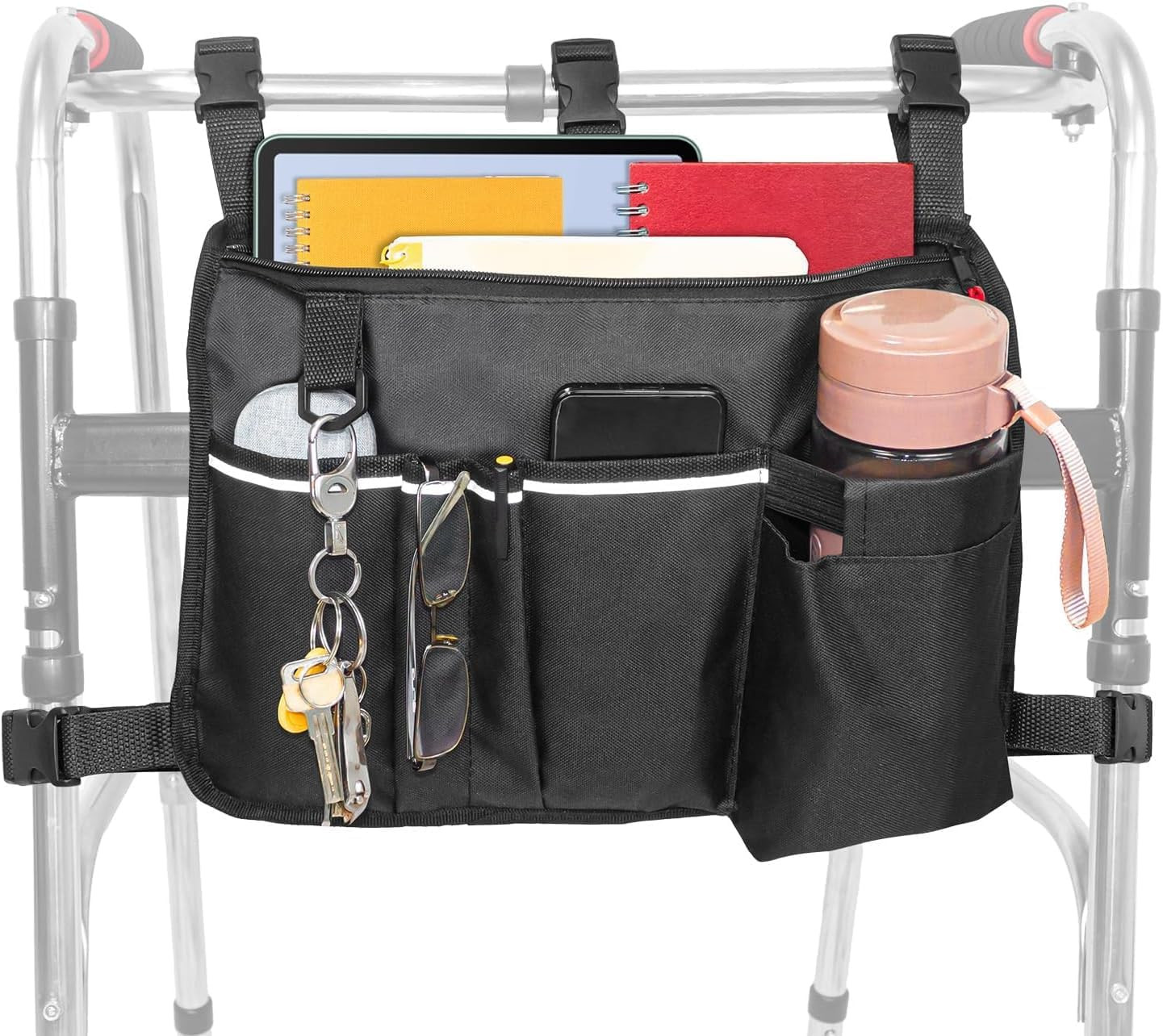 Large Walker Bag with Water Cup Holder,Walker Basket,Foldable Walker Storage Bag