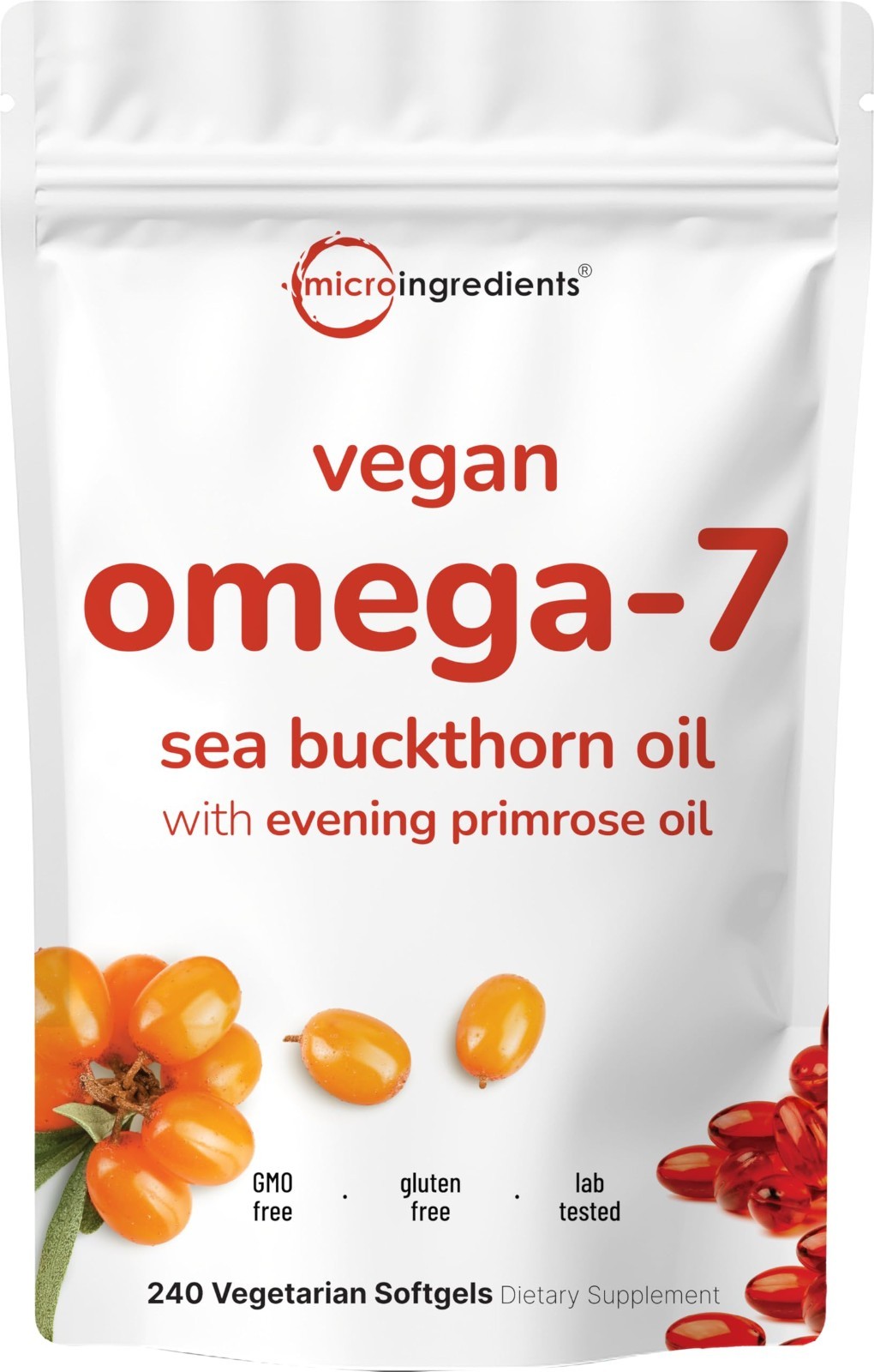 Vegan Omega-7 Sea Buckthorn Oil & Evening Primrose, 240 Veggie Softgels, Non-GMO