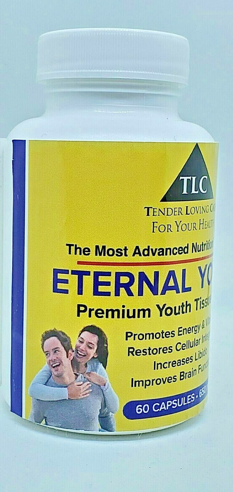 YOUNG TISSUE EXTRACT TLC ETERNAL YOUTH 650mg 60 Caps ANTI AGING FORMULA -POTENT