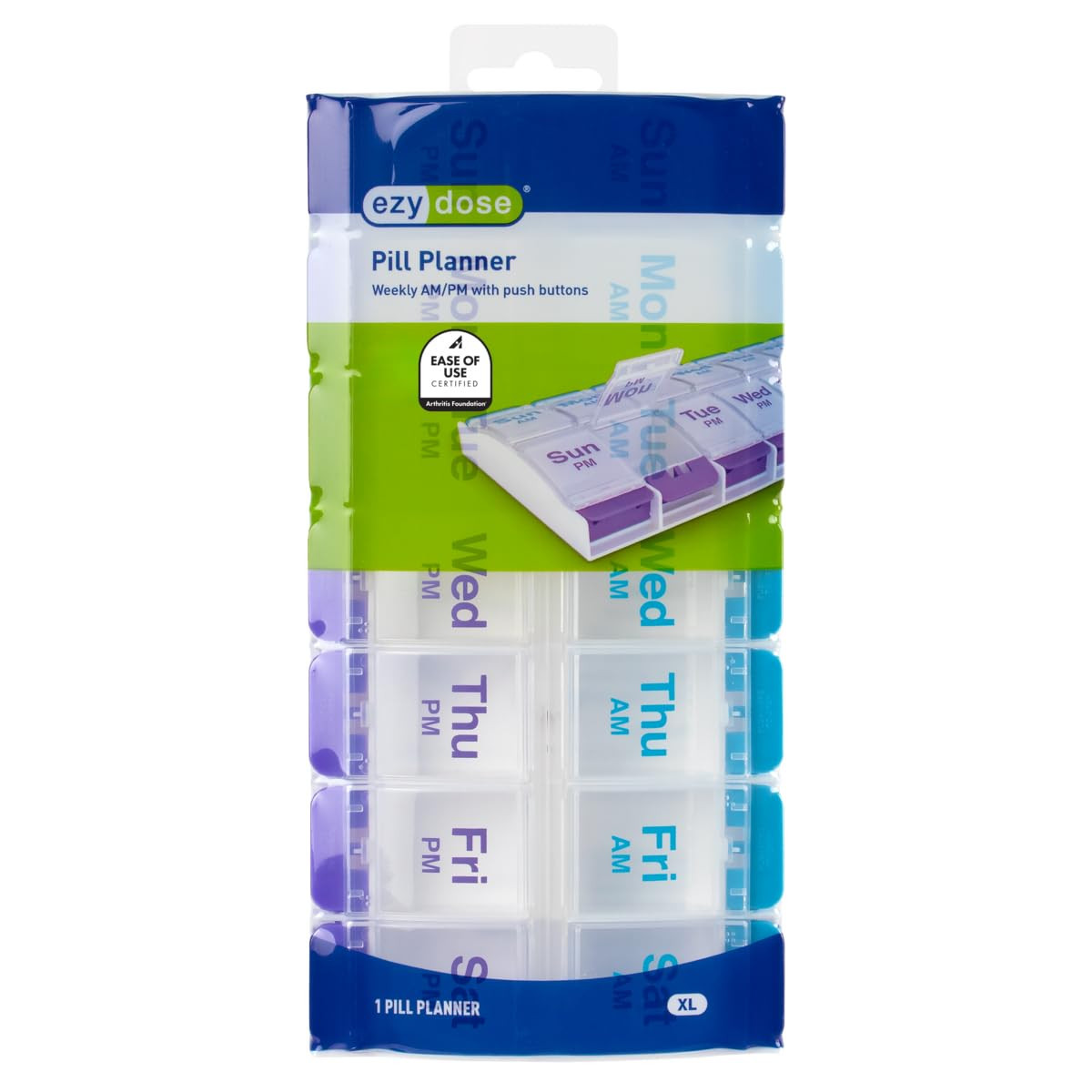 Push Button (7-Day) Pill, Medicine, Vitamin Organizer | Weekly, 2 Time