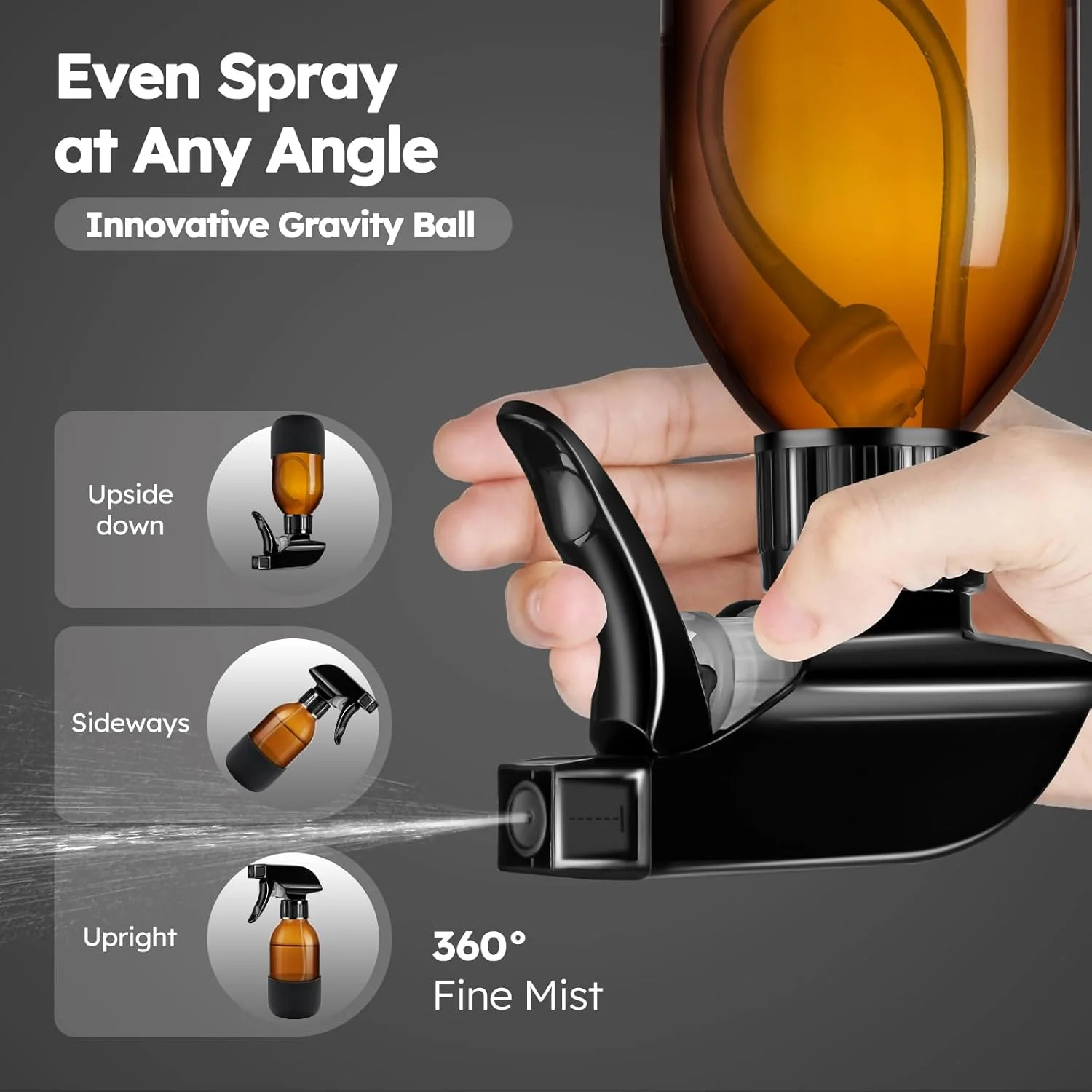 Tecohouse 2 Pack 360° Amber Glass Spray Bottles with Silicone Sleeve, 4 oz Empty