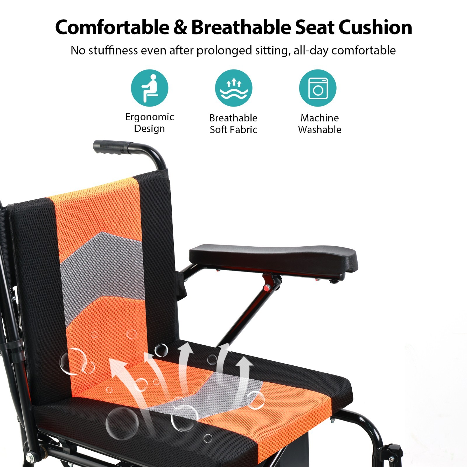 Lightweight Foldable Electric Wheelchair with Extended and Widened Armrests
