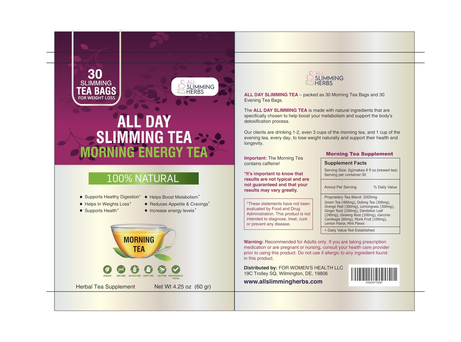 Slimming Tea for Daytime – 30-Day Supply Boosts Metabolism & Energy Levels