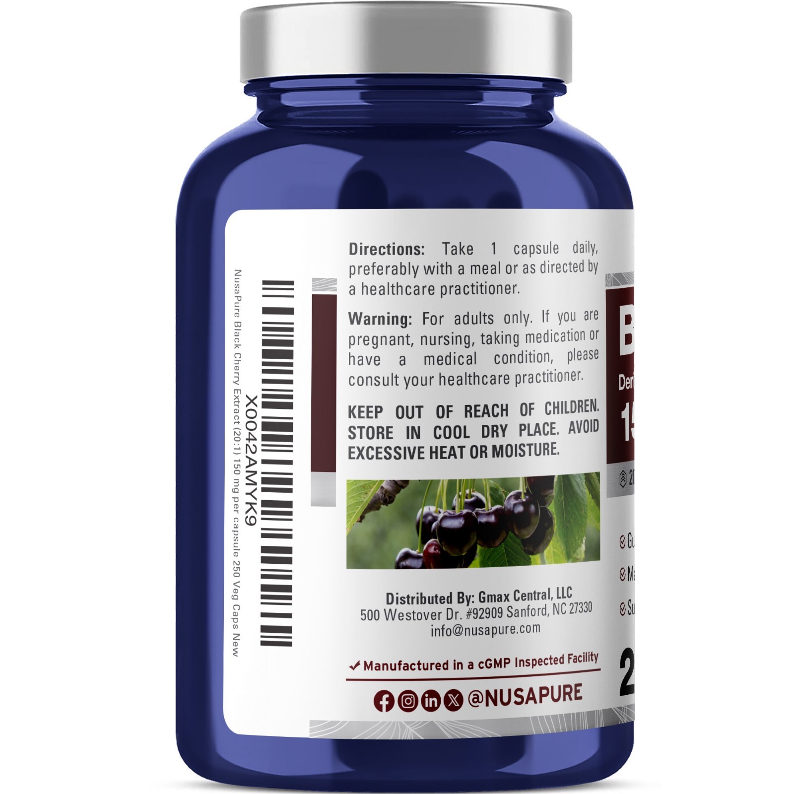 NusaPure Black Cherry Extract 3,000mg 250 Veggie Capsules Non-GMO