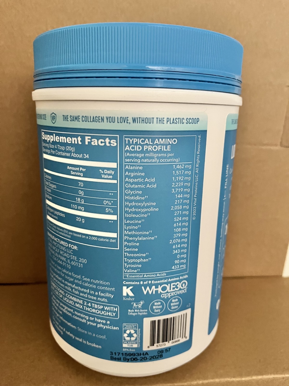 Vital Proteins Collagen Peptides Powder Unflavored 24 oz Expires 2028/06