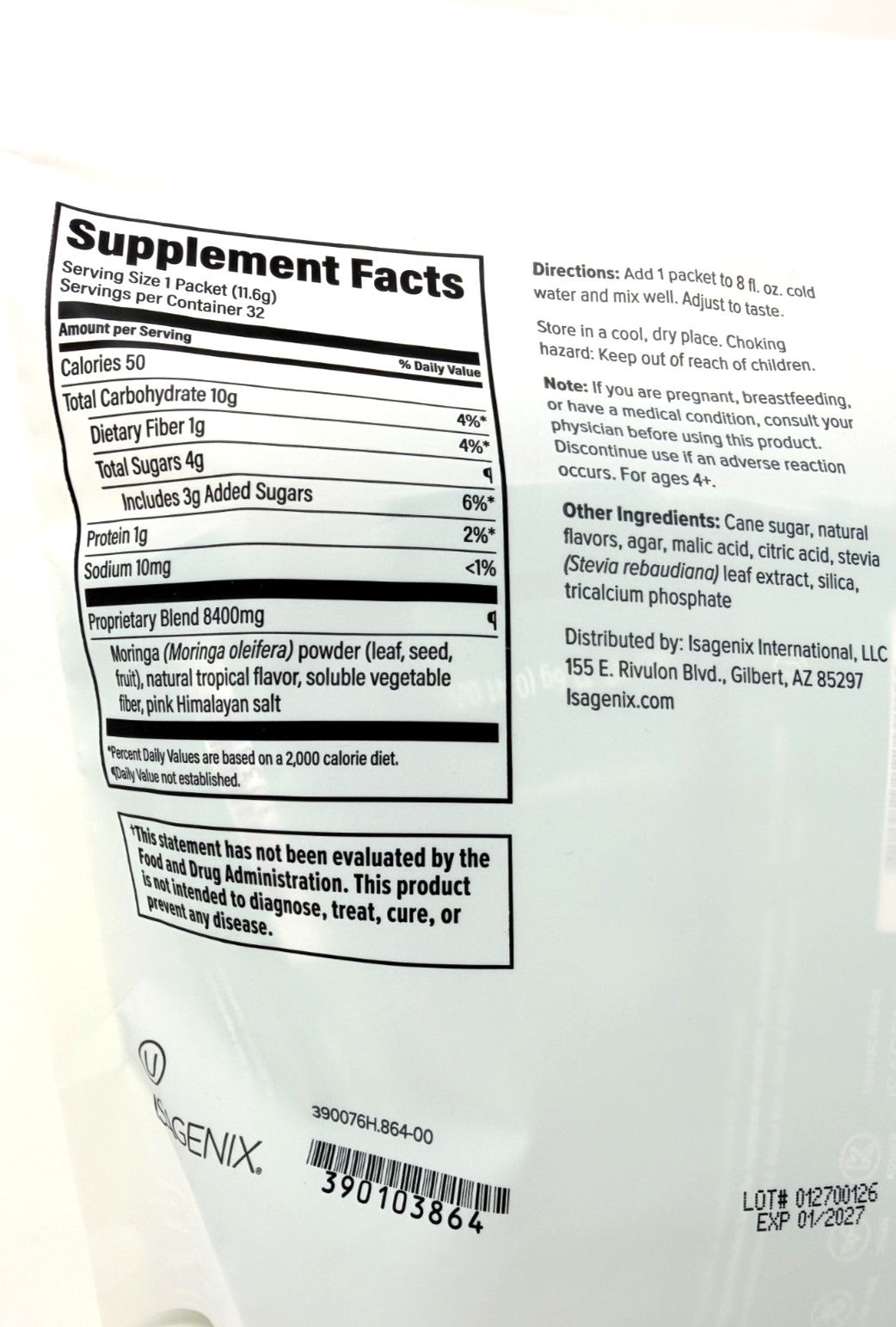 Isagenix SUPERMIX Premium Moringa Superfood Powder – 32 Packets – EXP 1/2027
