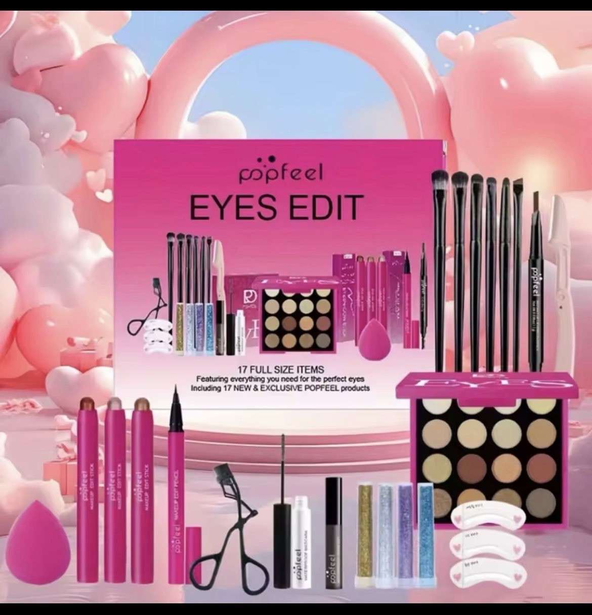 POPFEEL Makeup Set Kit: Eyeshadow, Brushes, Eyeliner, Lashes & Lip Gloss