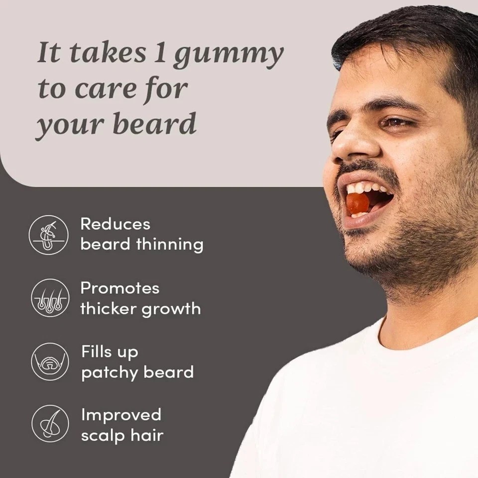 Man Matters Beard Gummies for Men 30 Days Pack Thicken Beard Stimulates Follicle