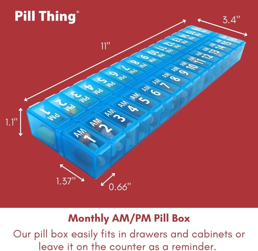 31 Day Twice-a-Day Monthly Pill Box Planner Set – AM & PM Medication Organizer