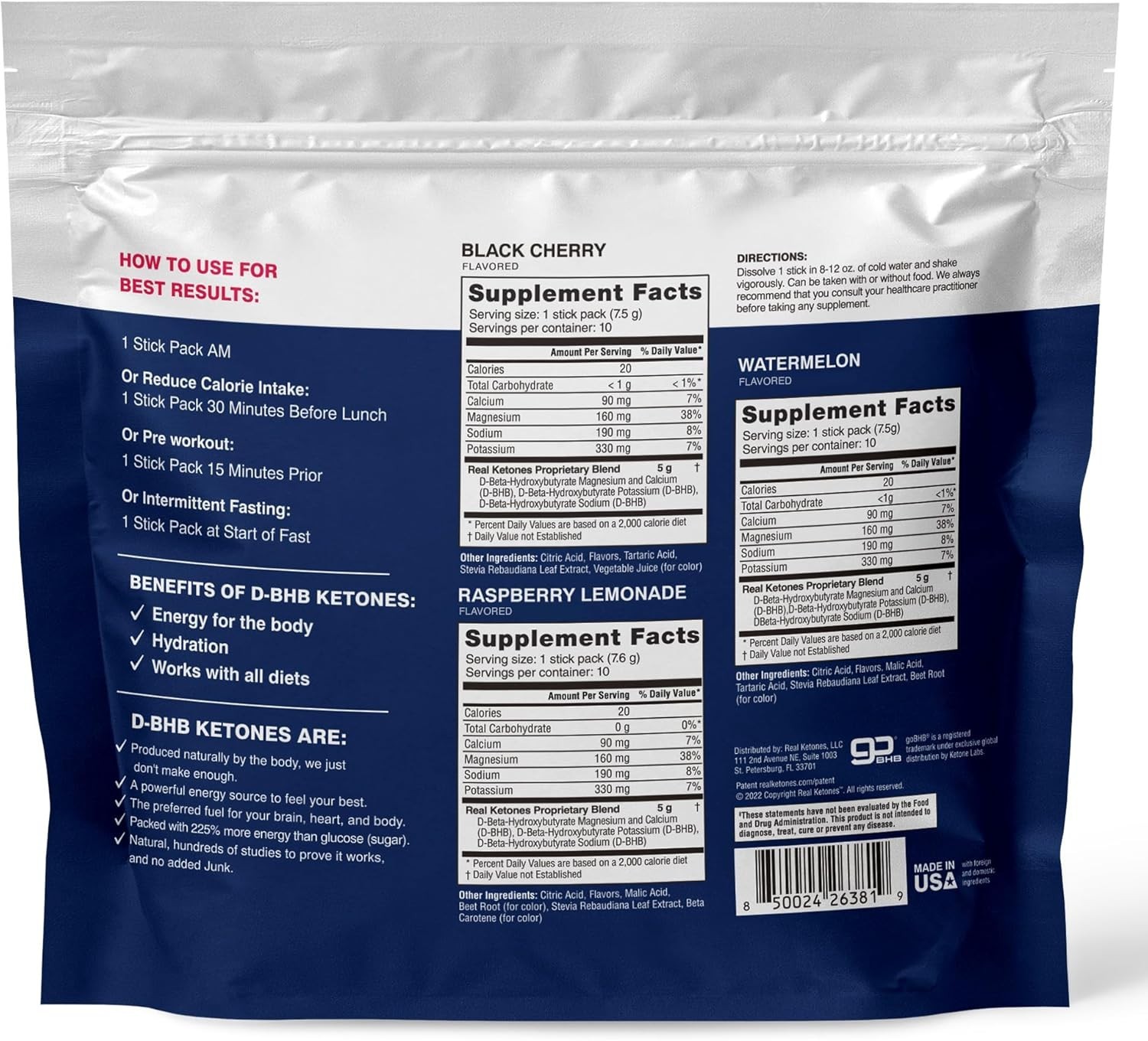 BHB Exogenous Ketones Drink Mix Packets Keto Electrolytes Powder Packets No S…
