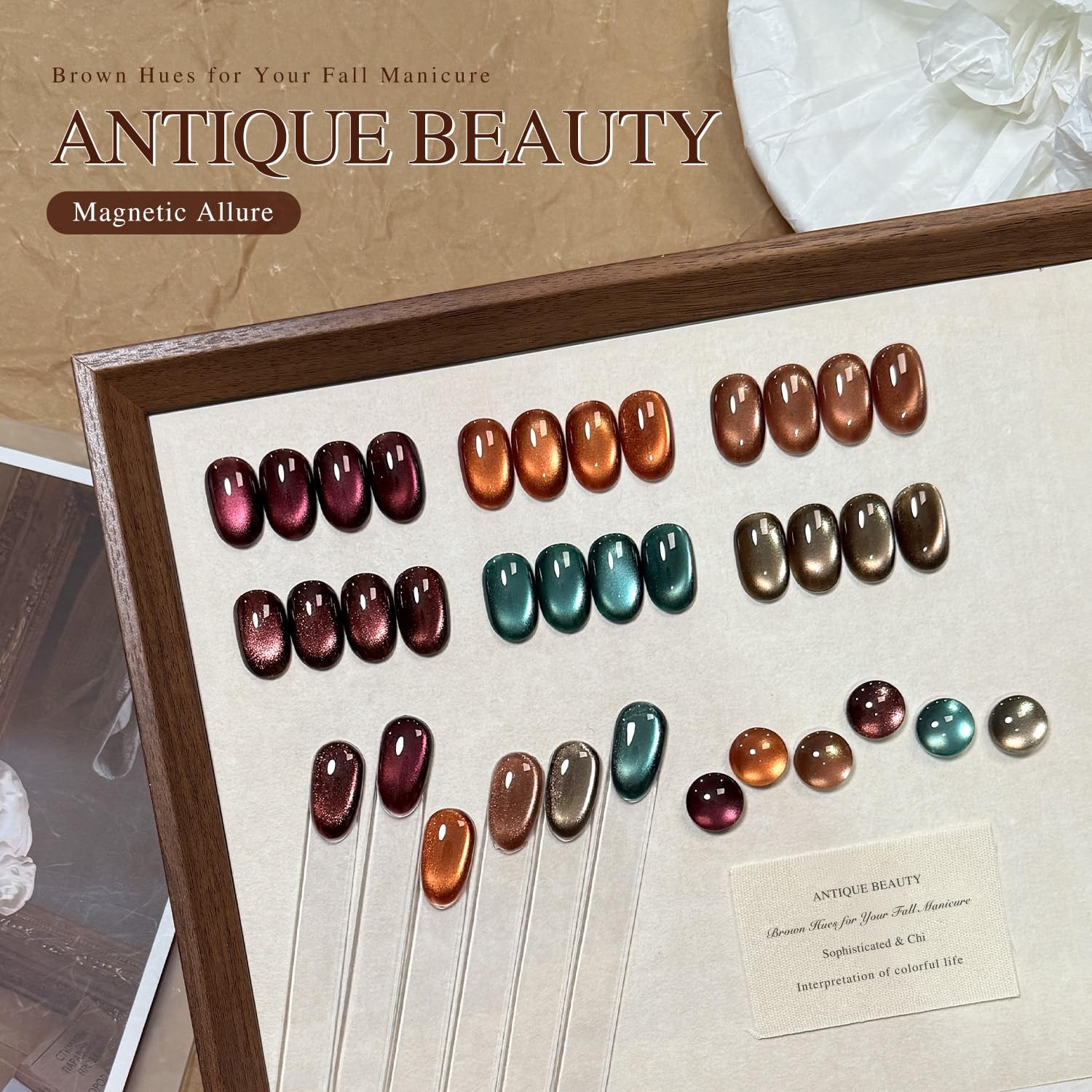 GAOY Glitter Cat Eye Gel Nail Polish Set with Magnet, 6 Colors Brown Green Purpl