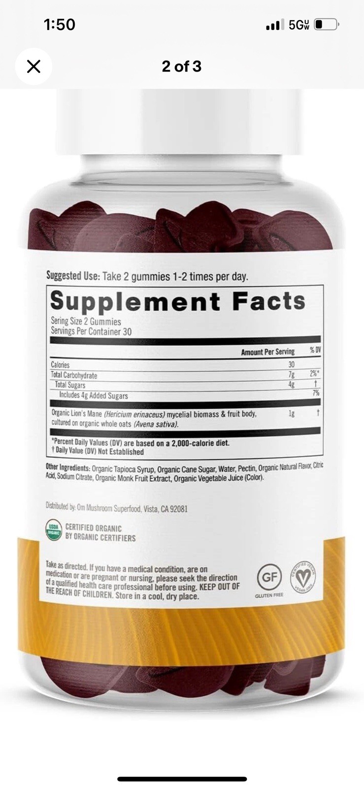 OM Mushroom Superfood, Lion’s Mane Gummies, Memory, Focus, Clarity, Nerve Health
