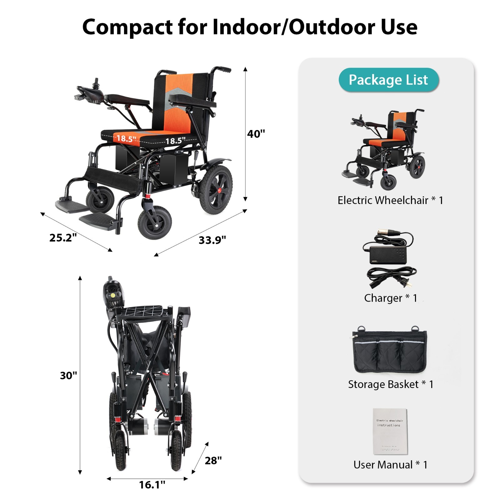 Lightweight Foldable Electric Wheelchair with Extended and Widened Armrests