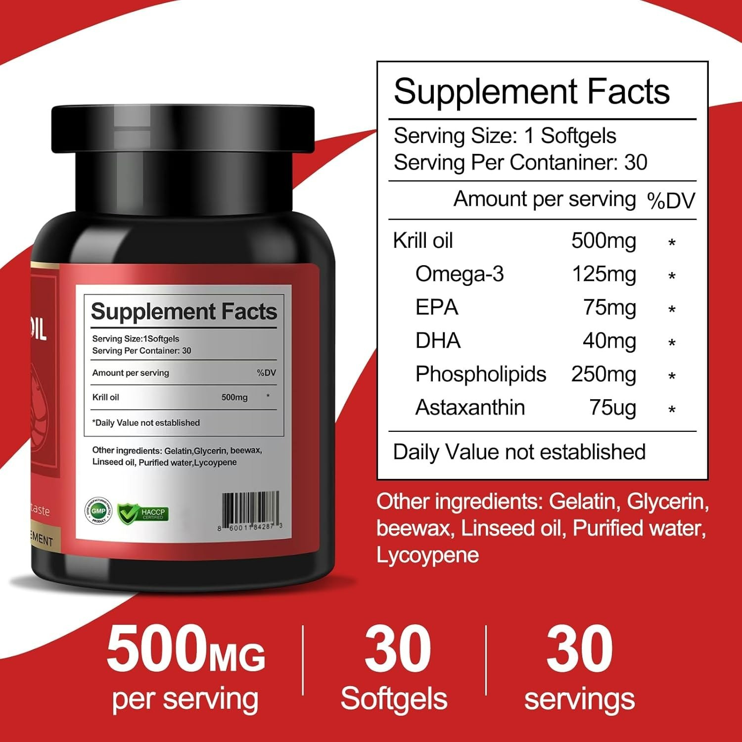 60 Count Omega 3 Krill Oil – Antioxidant Joint & Heart Health, No Fishy Taste