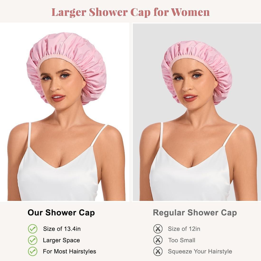Shower Cap for Women Waterproof Reusable, Large Shower Cap Non-Slip