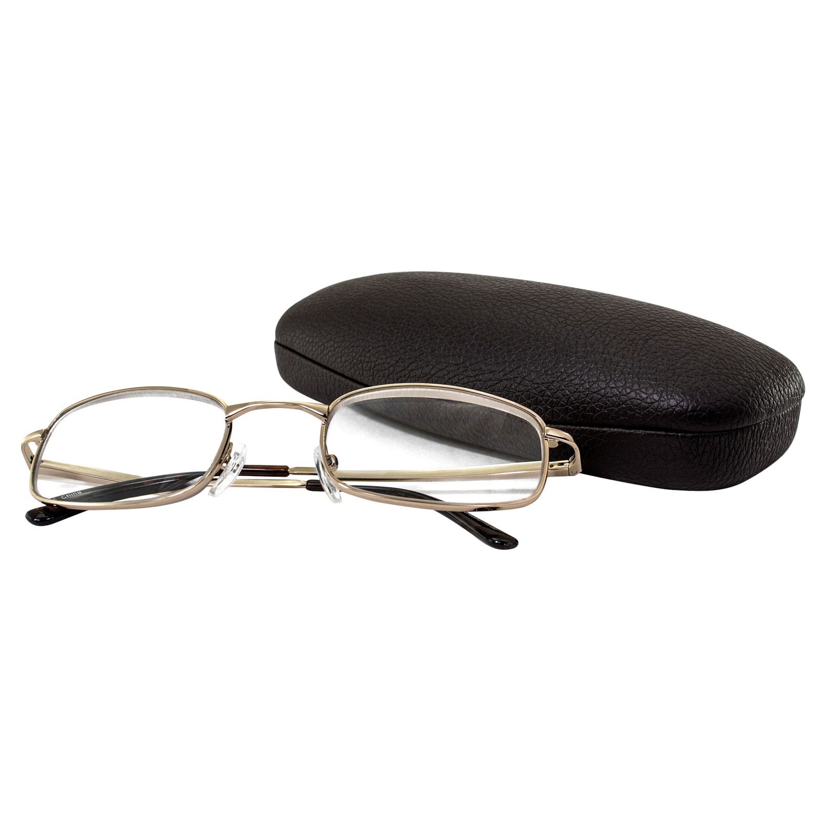 Men’s High Powered Reading Glasses Gold Frame & Case +6.00 Mag Aspheric Lens