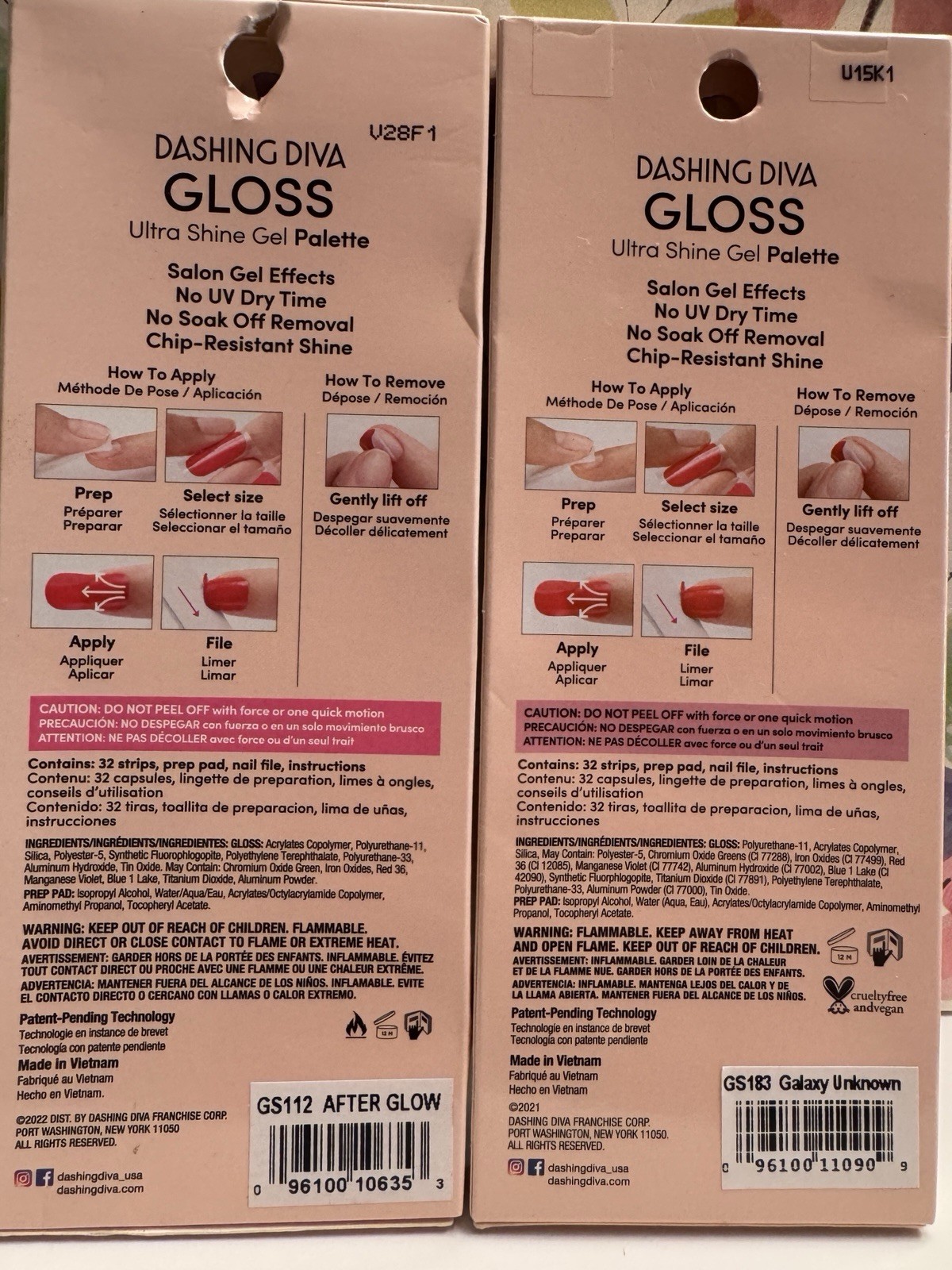 Dashing Diva Gloss Gel Strips Galaxy Unknown & After Glow 2-pack -NEW Sealed