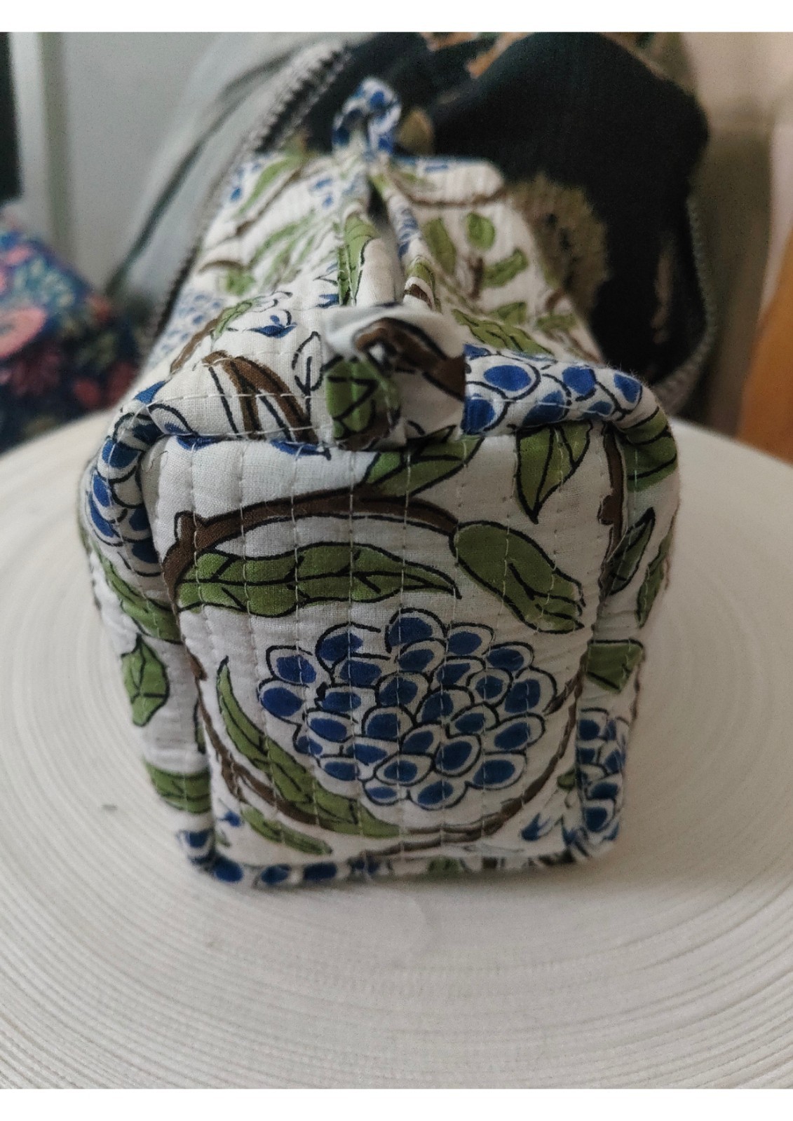 Hand-Block Printed Floral Cotton Makeup Bag Set | Autumn Leaf Toiletry Organizer