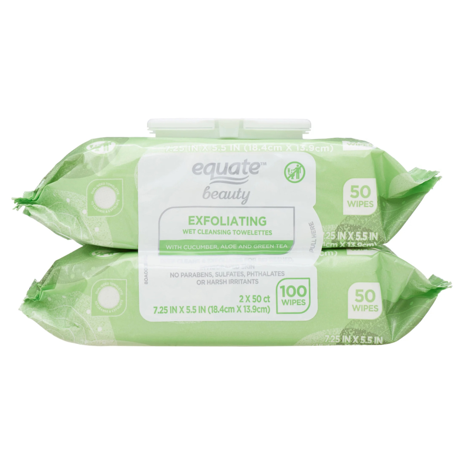 Equate Exfoliating Cleansing Towelettes 100-ct — Cucumber, Aloe & Green Tea