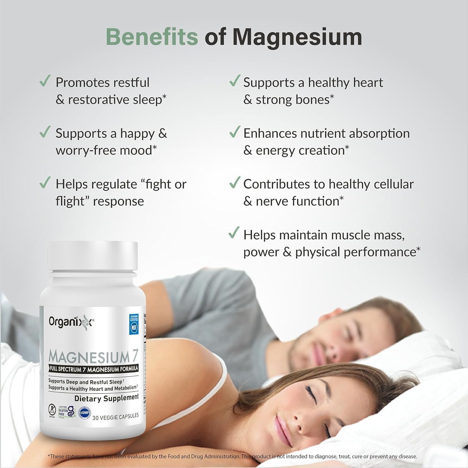 (1-3 Bottles) Organixx Magnesium 7 Supplement, Natural Sleep Support Capsules