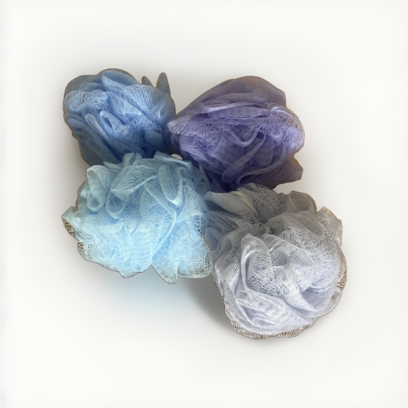 4-Pack Large Nylon Mesh Bath Loofah Poufs, Exfoliating, Blue/Purple