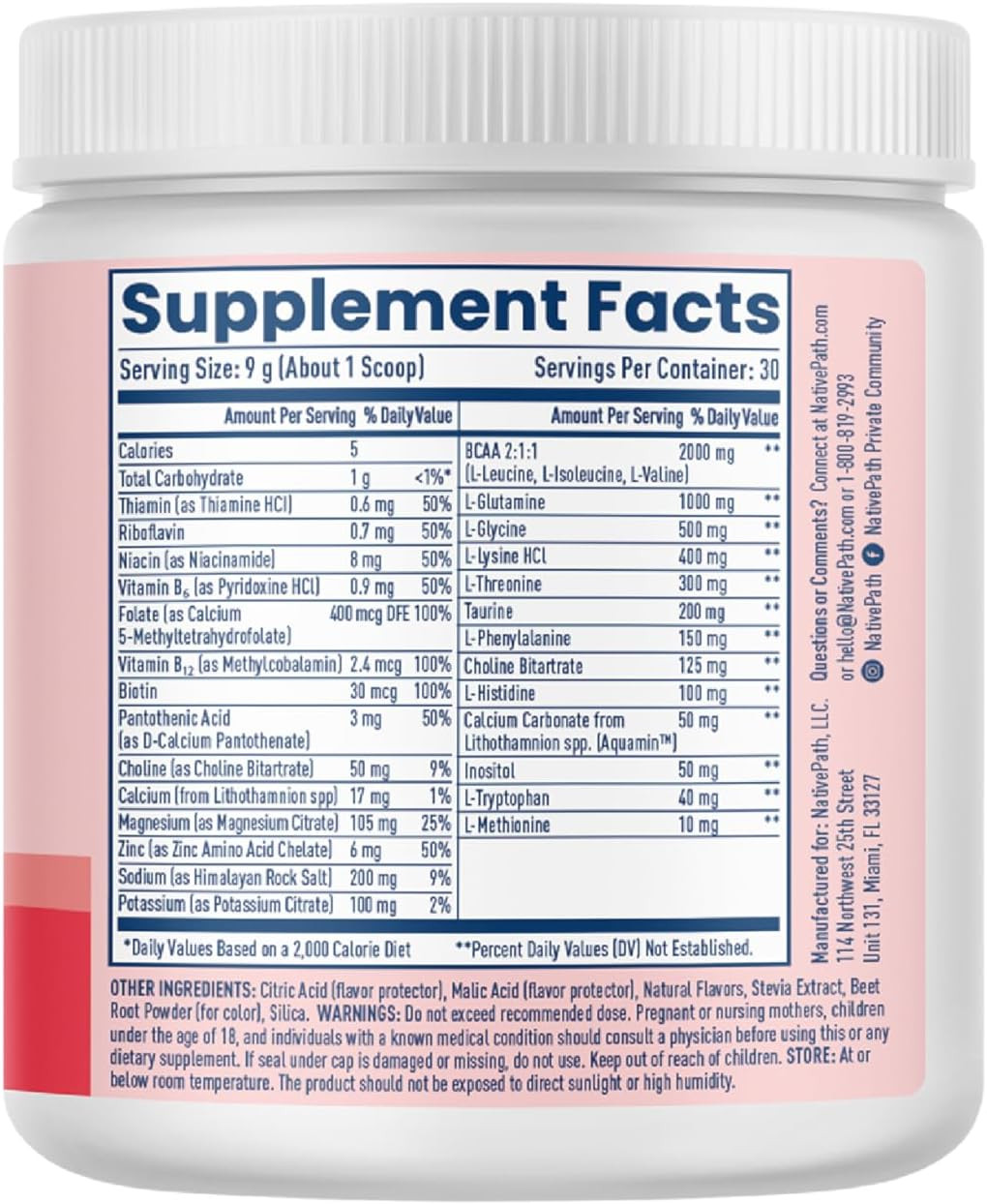 Nativepath Hydrate, Zero Sugar, Electrolytes Powder Bcaas 30 Servings EXP:09/27