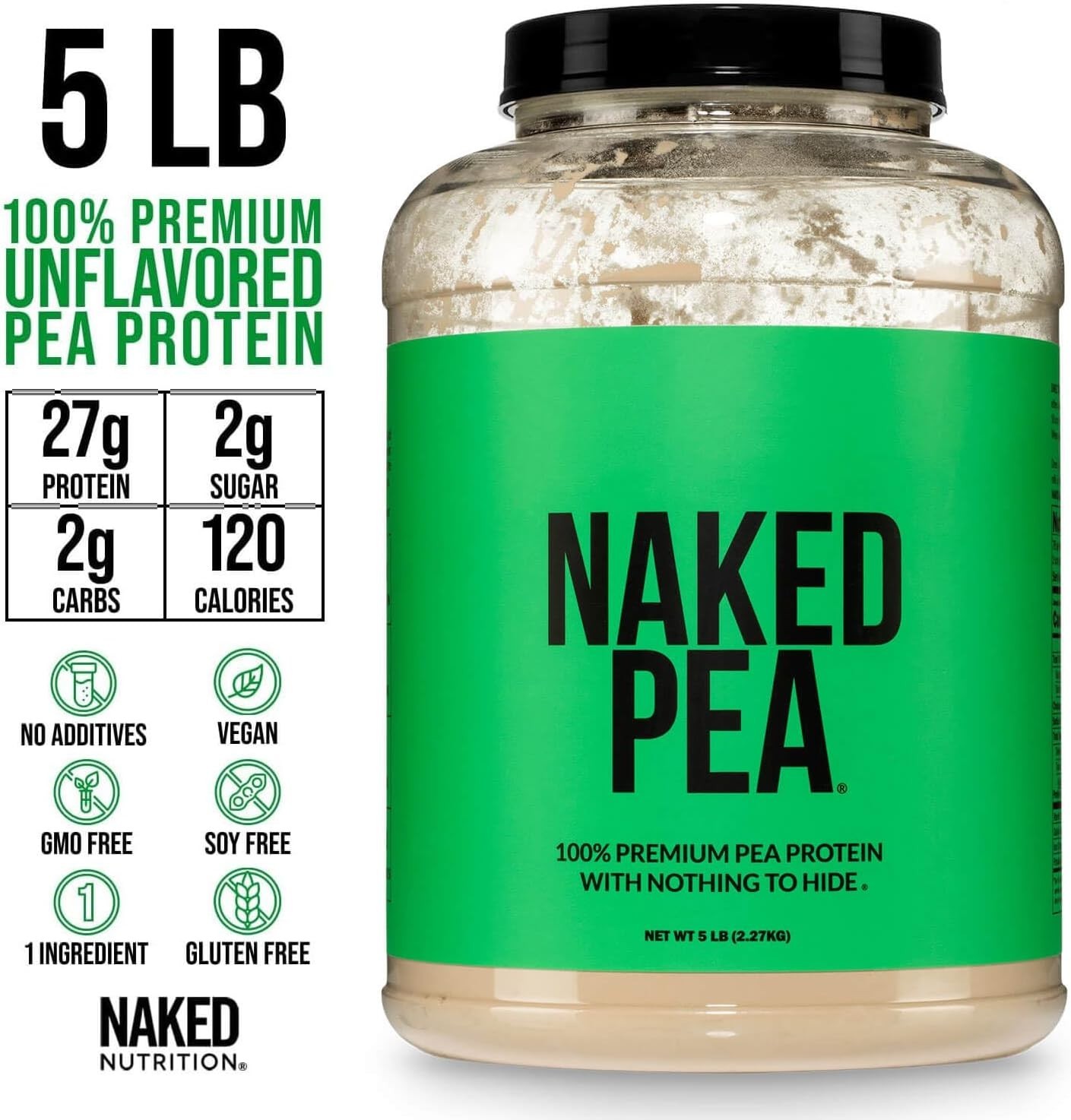 NAKED Pea Protein Powder 5LB Unflavored Vegan NSF Certified 76 Servings