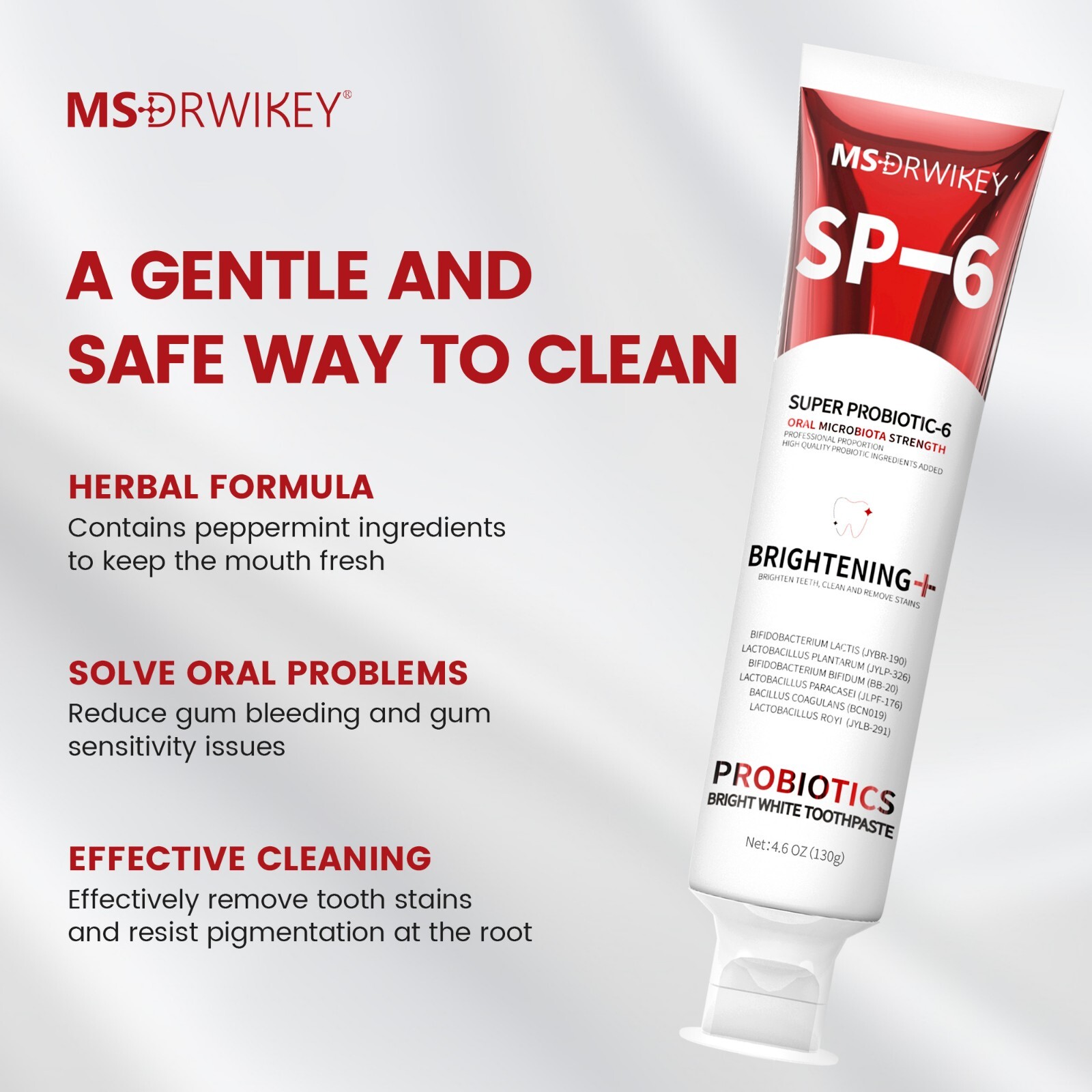 MSDRWIKEY SP-6 6-Probiotic Whitening Toothpaste Brighten – 3 x 4.6 oz