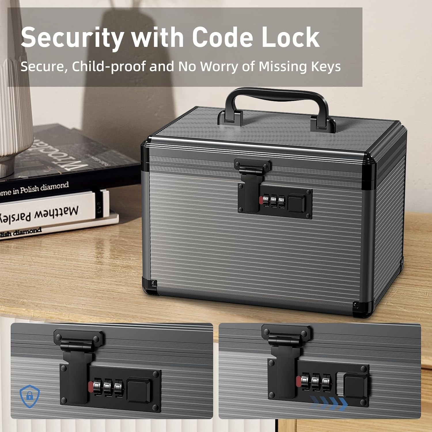 Medicine Lock Box with Code, Medication Small-10Inch, Black