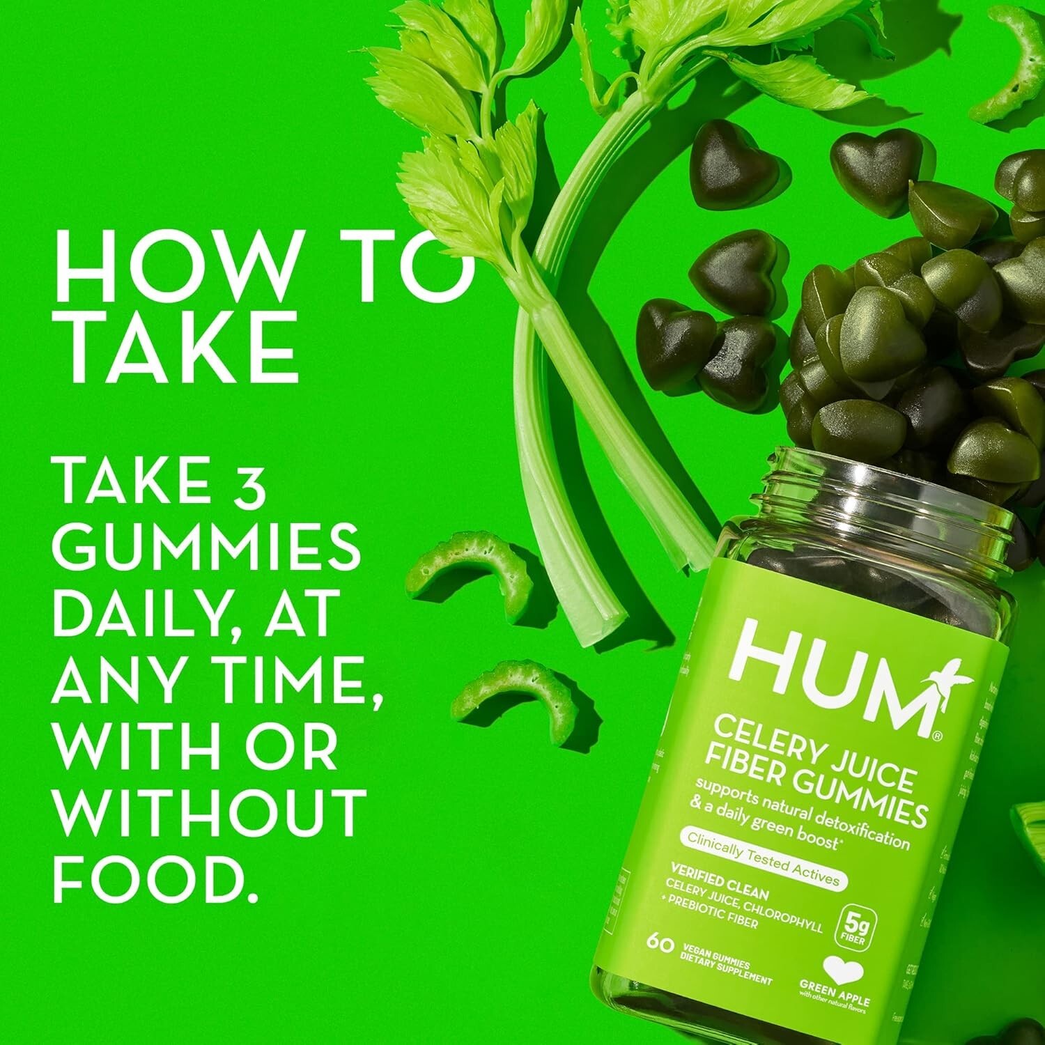 Pack of 3 HUM Celery Juice Fiber Gummies The First Prebiotic Celery Juice Gummy