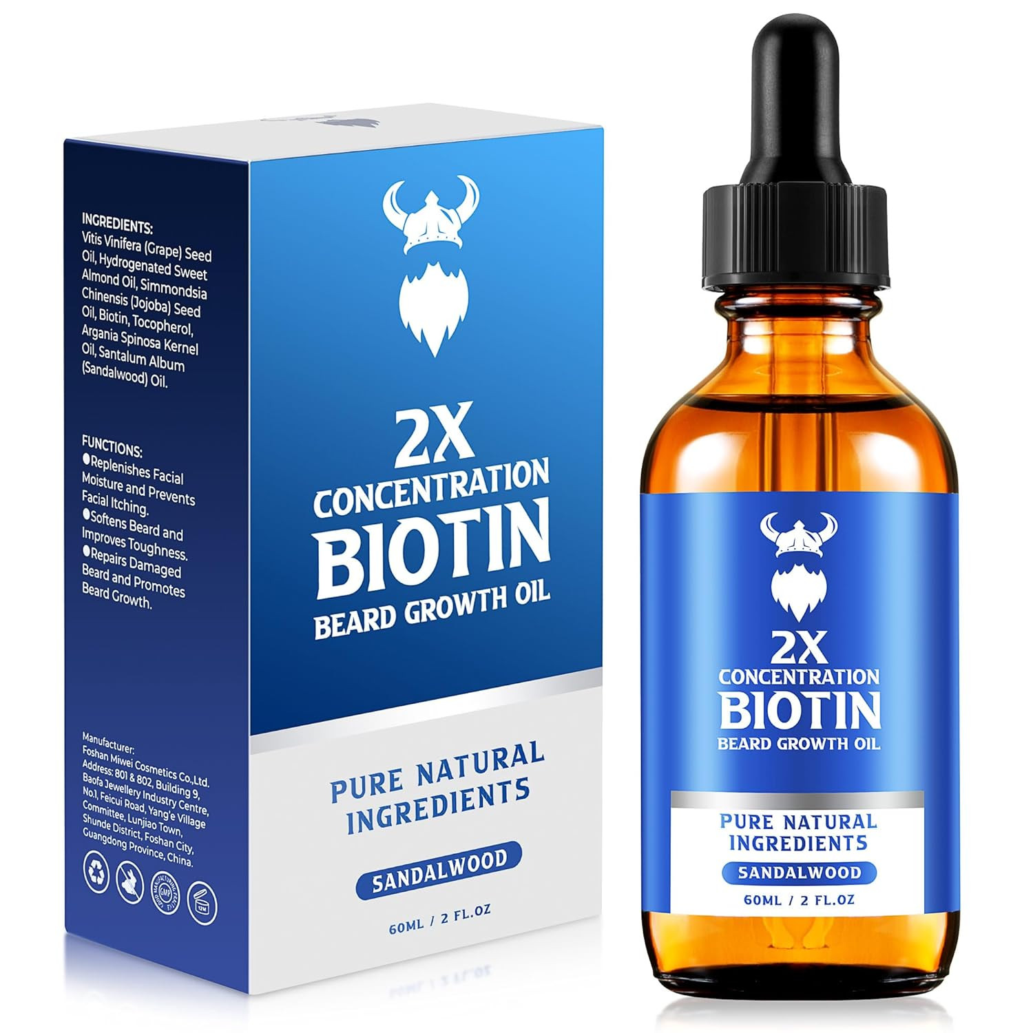 Beard Growth Oil – 2X Concentration Biotin Beard Oil for Men (2 Oz) – Natural Me