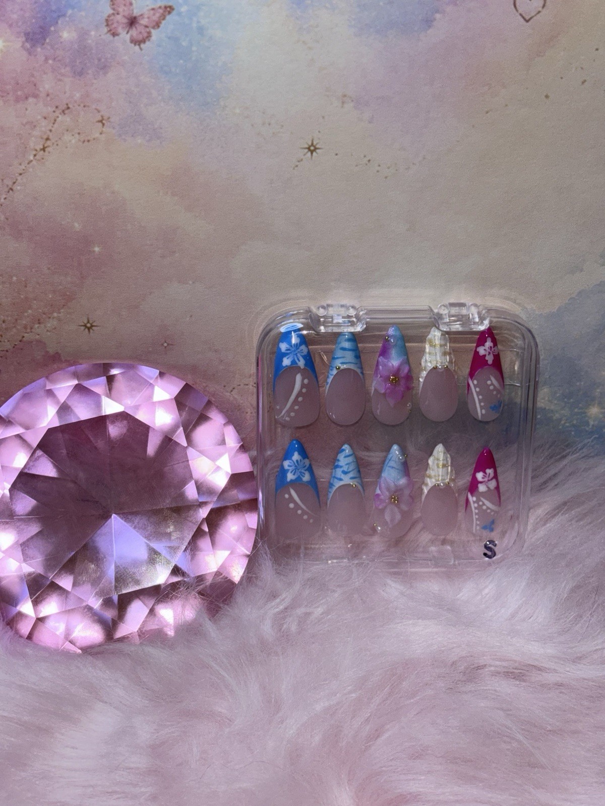 Long Stiletto Butterfly Press-On Nails Full Cover Pre-Designed Shiny Set