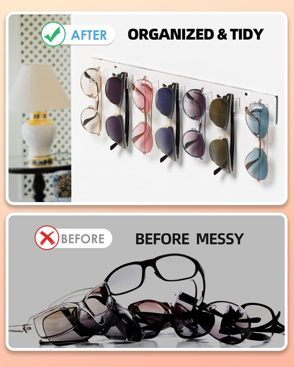 Maxgear Sunglasses Organizer Wall Mount, 2-Pack Acrylic Eyewear Display Holder w