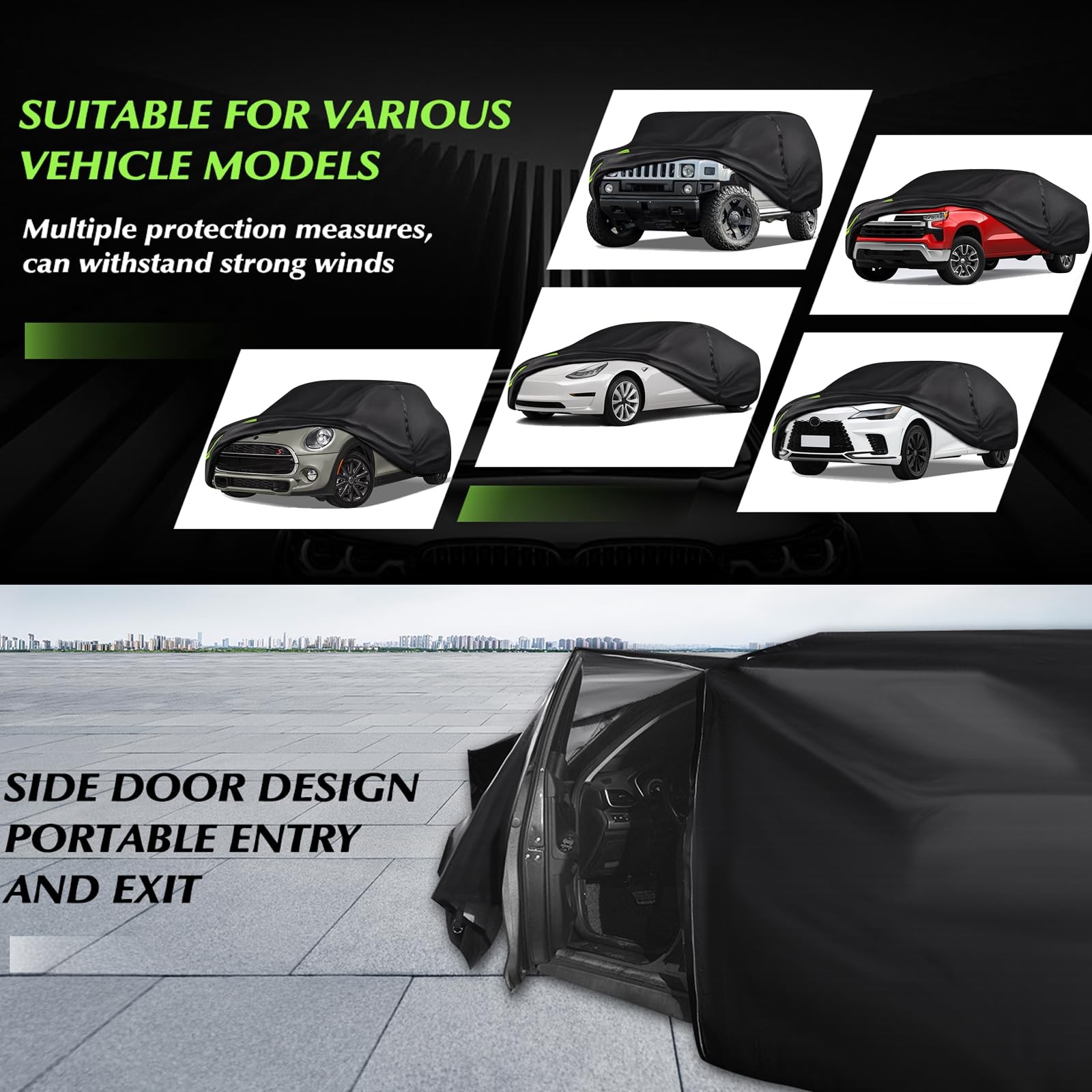 Quyddc 16-Layer 600D Heavy Duty Universal Full Car Cover For Outdoor Indoor Use