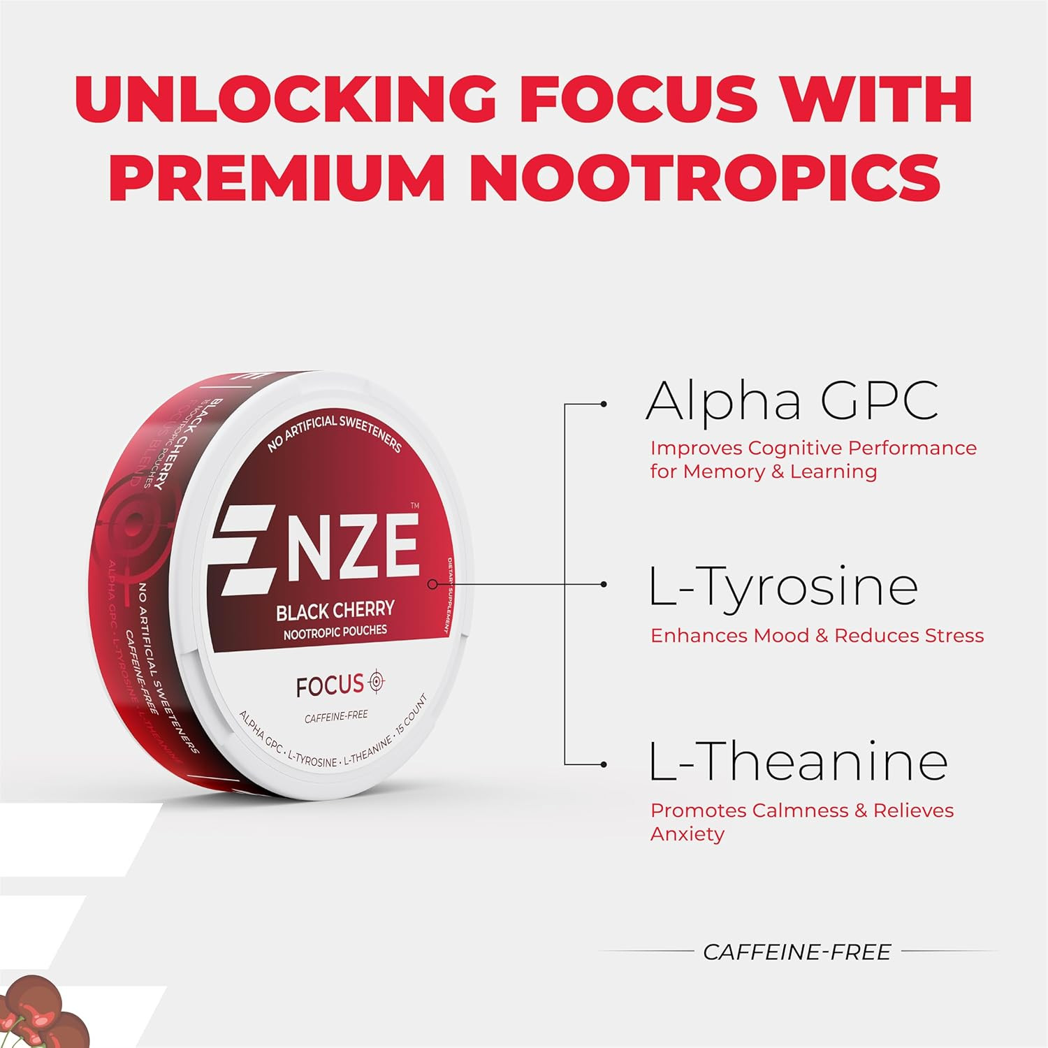 Caffeine Free Nootropic Pouches (Black Cherry) – Nootropic Pouches with Alpha GP