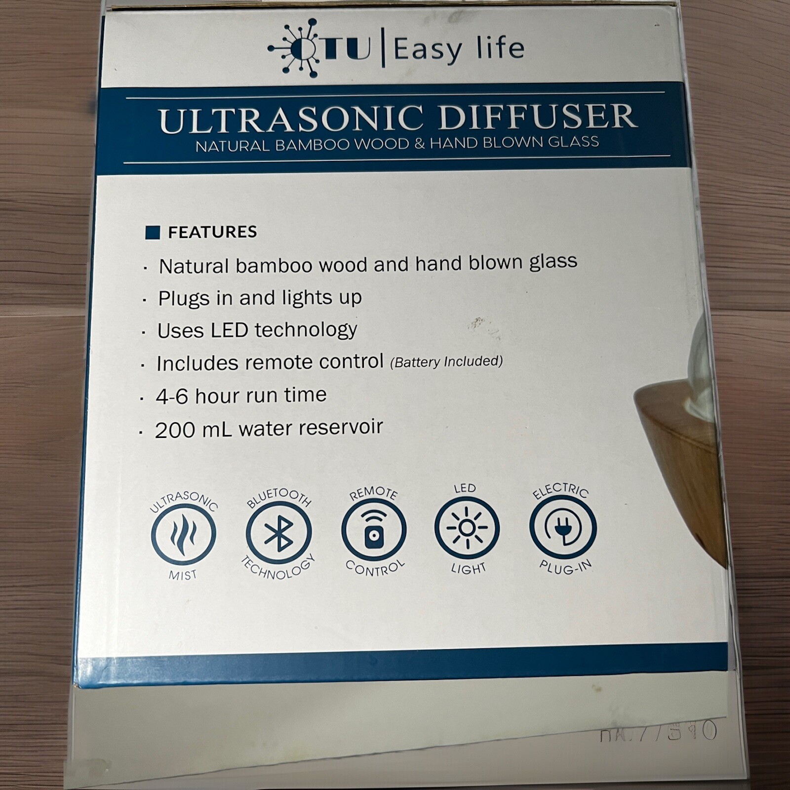OTU Easy Life Ultra Sonic DIFFUSER Remote LED Hand Blown Glass Bluetooth Bamboo