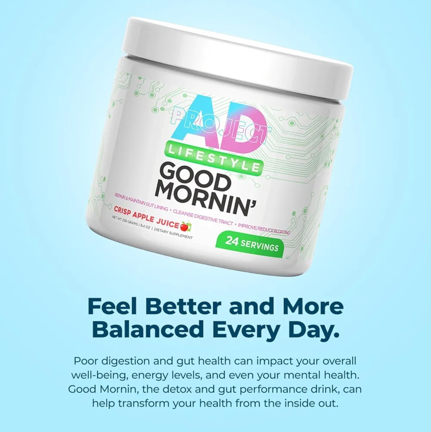 Project AD GOOD MORNIN’ Digest Powder 9 oz ( 24 Serv ) Natural Fresh Pressed OJ