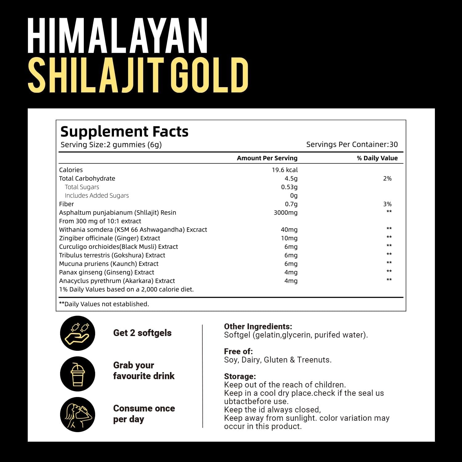 Pure Himalayam Shilajid Gummies No Added Sugar I 60 gummies High Potency