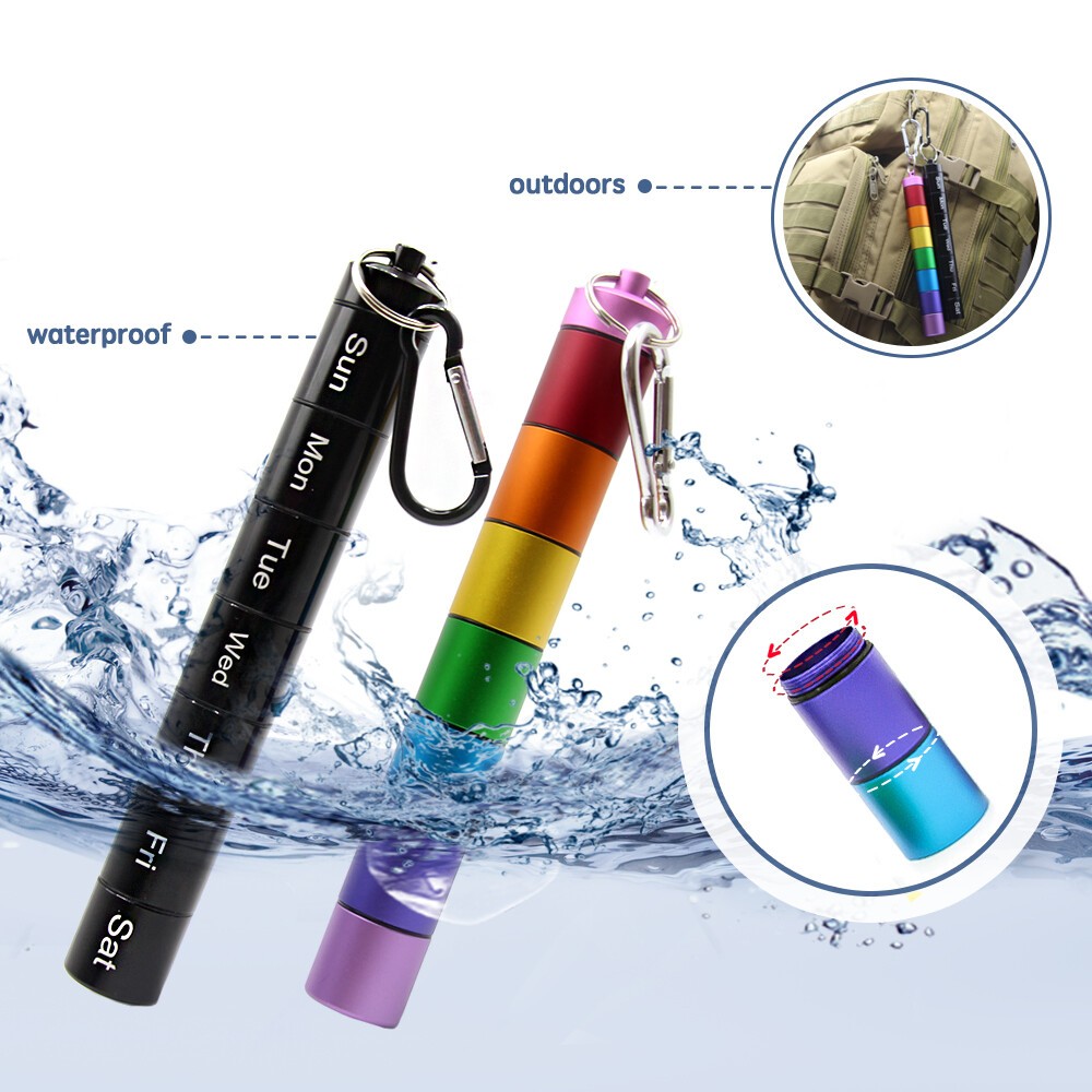 7 days Pill Box Metal Medicine Bottle Drug Holder Pill Container Case Keychain