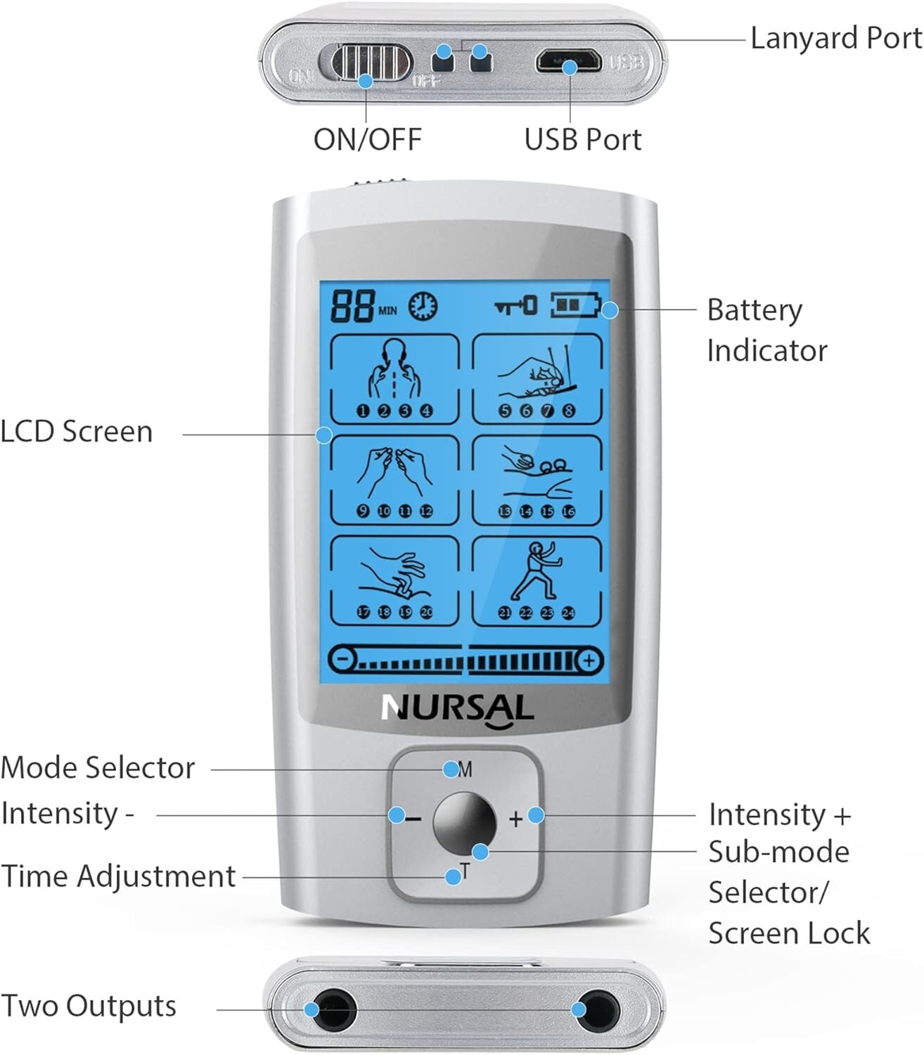 24 Modes Tens Unit Muscle Therapy Pain Relief Stimulator Machine Pulse Massager