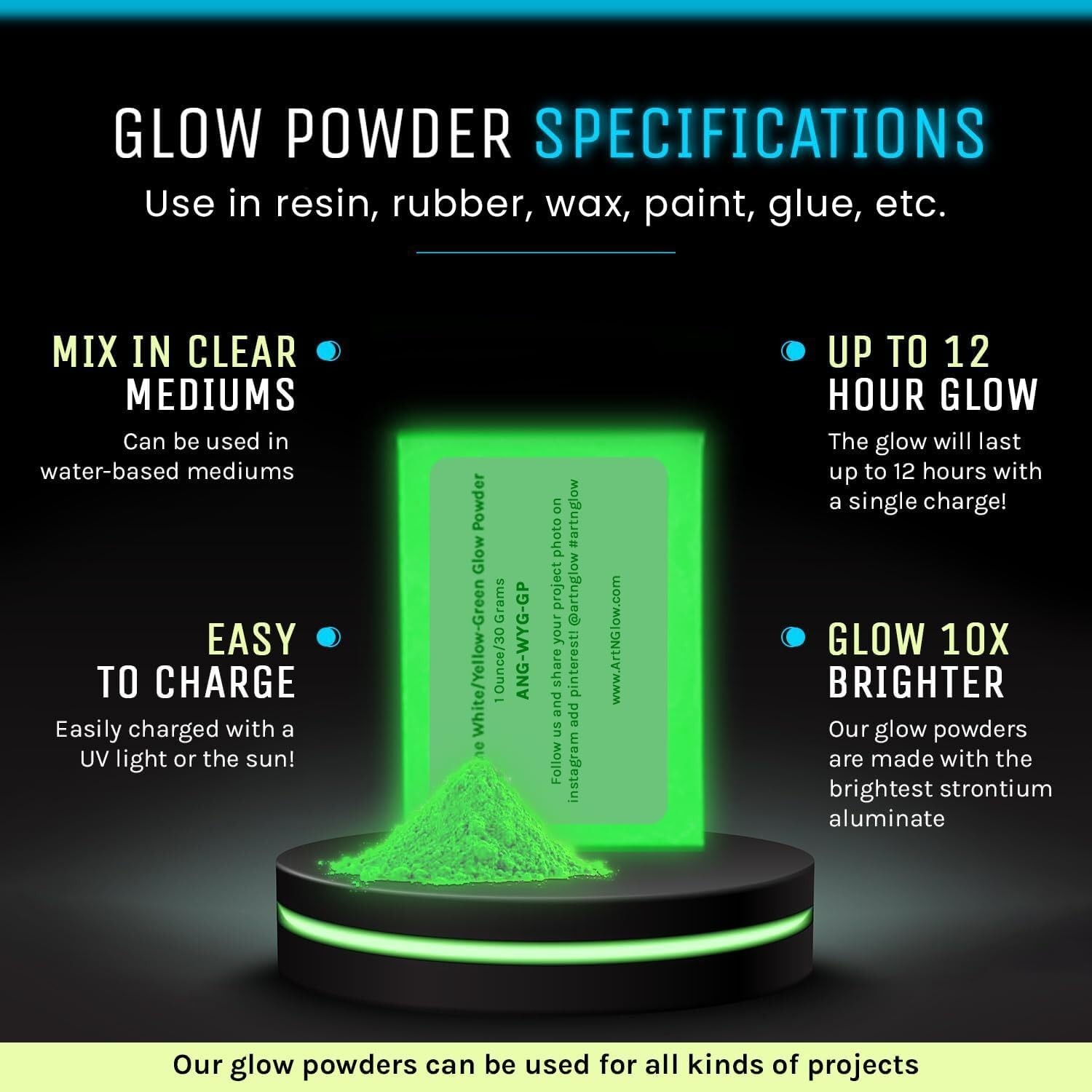 Versatile Glow in the Dark Powder – 12g Neutral Blue for Indoor & Outdoor Use