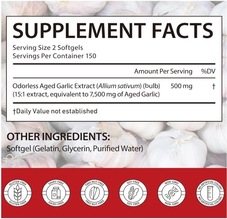 Aged Garlic Extract 7500mg Odorless Supplement Heart Immune Health 300 Softgels
