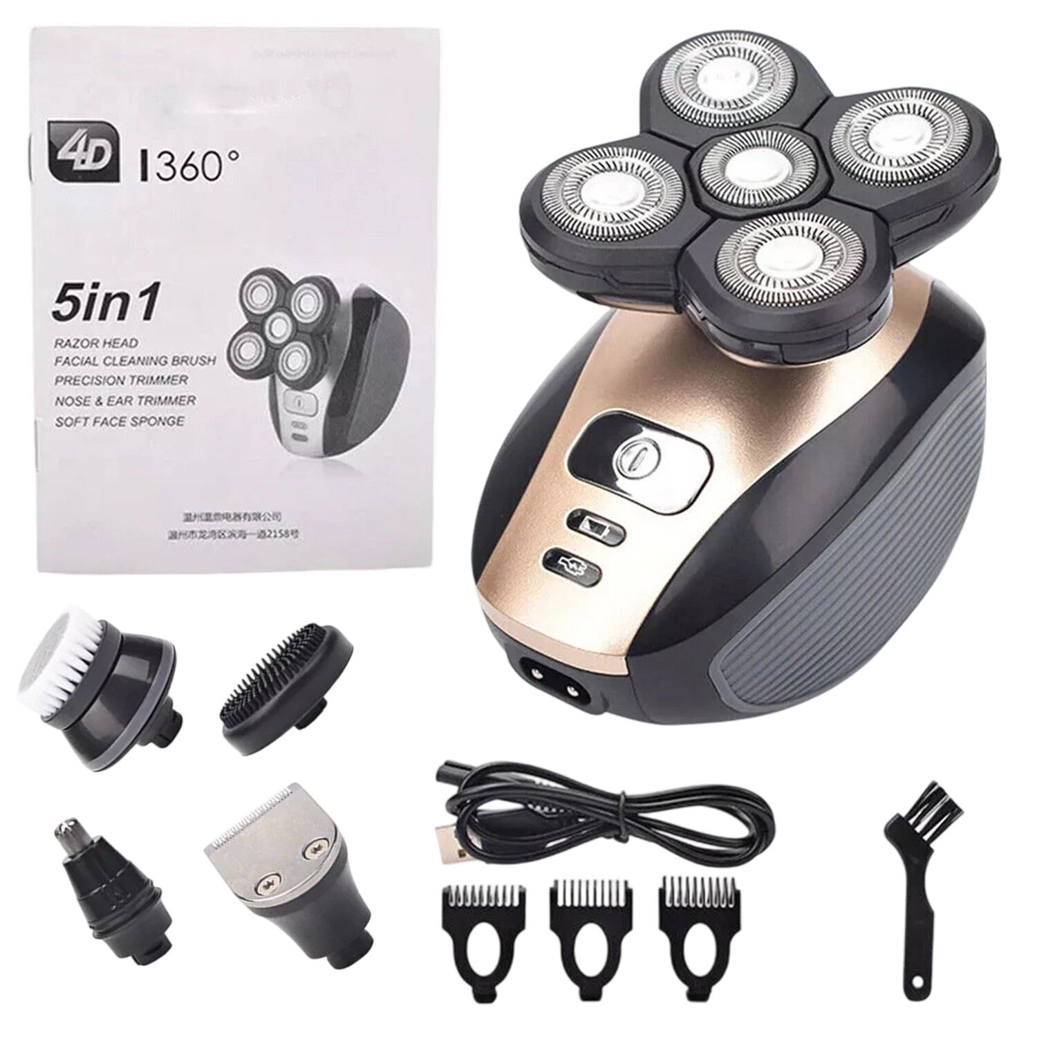 5-in-1 Rotary Electric Shaver 4D Rechargeable Bald Head Hair Beard Trimmer Razor