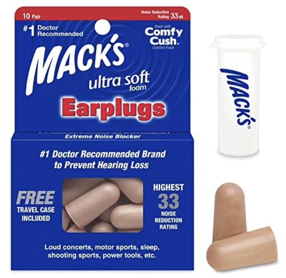 Ultra Soft Foam Earplugs, 10 Pair – 33Db Highest Nrr, Comfortable Ear