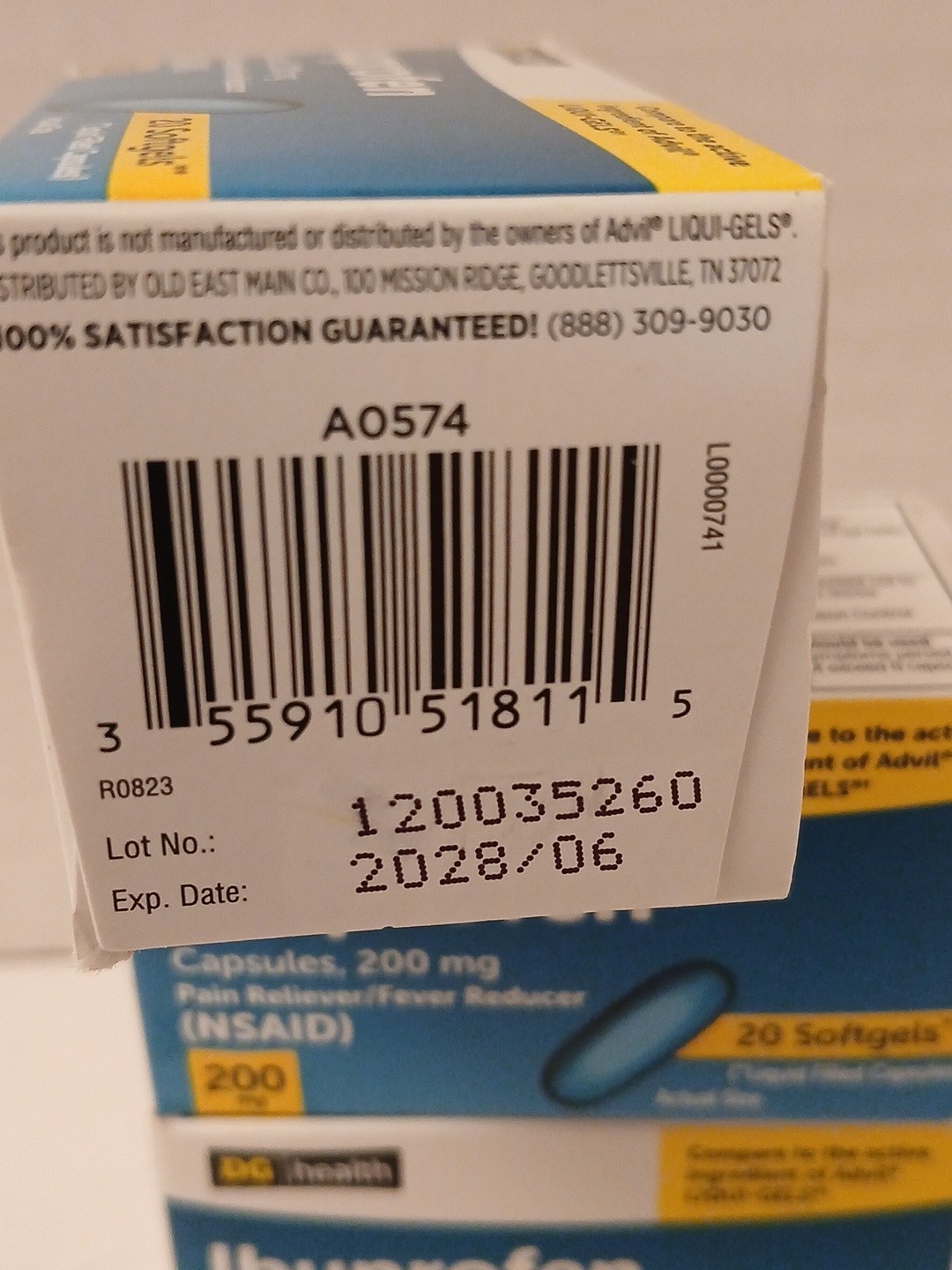 Ibuprofen 200 mg Pain Relief Fever Reducer 20 Softgels Each Total 60 Exp: 06/28