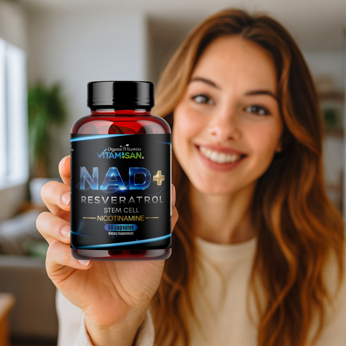90 NAD+ Supplement for Anti-Aging Energy Focus Nicotinamide Riboside Resveratrol